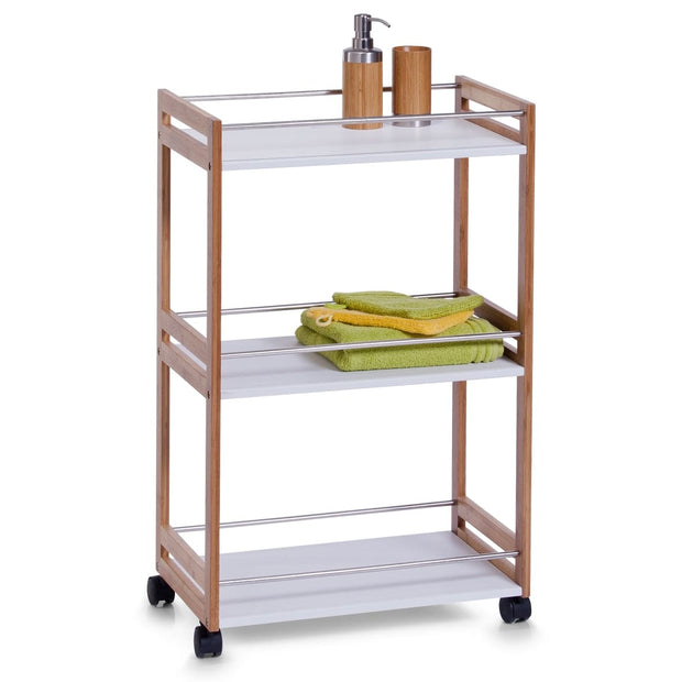 Zeller Carrello da bagno con 3 ripiani, Bamboo MDF Bianco, l51xL30xH81 cm