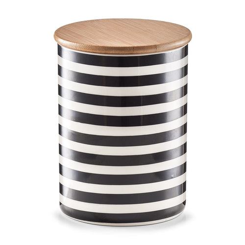 Zeller Contenitore in ceramica Stripes, coperchio in bambù, Nero/Bianco, 900 ml, Ø 11,5xH15 cm