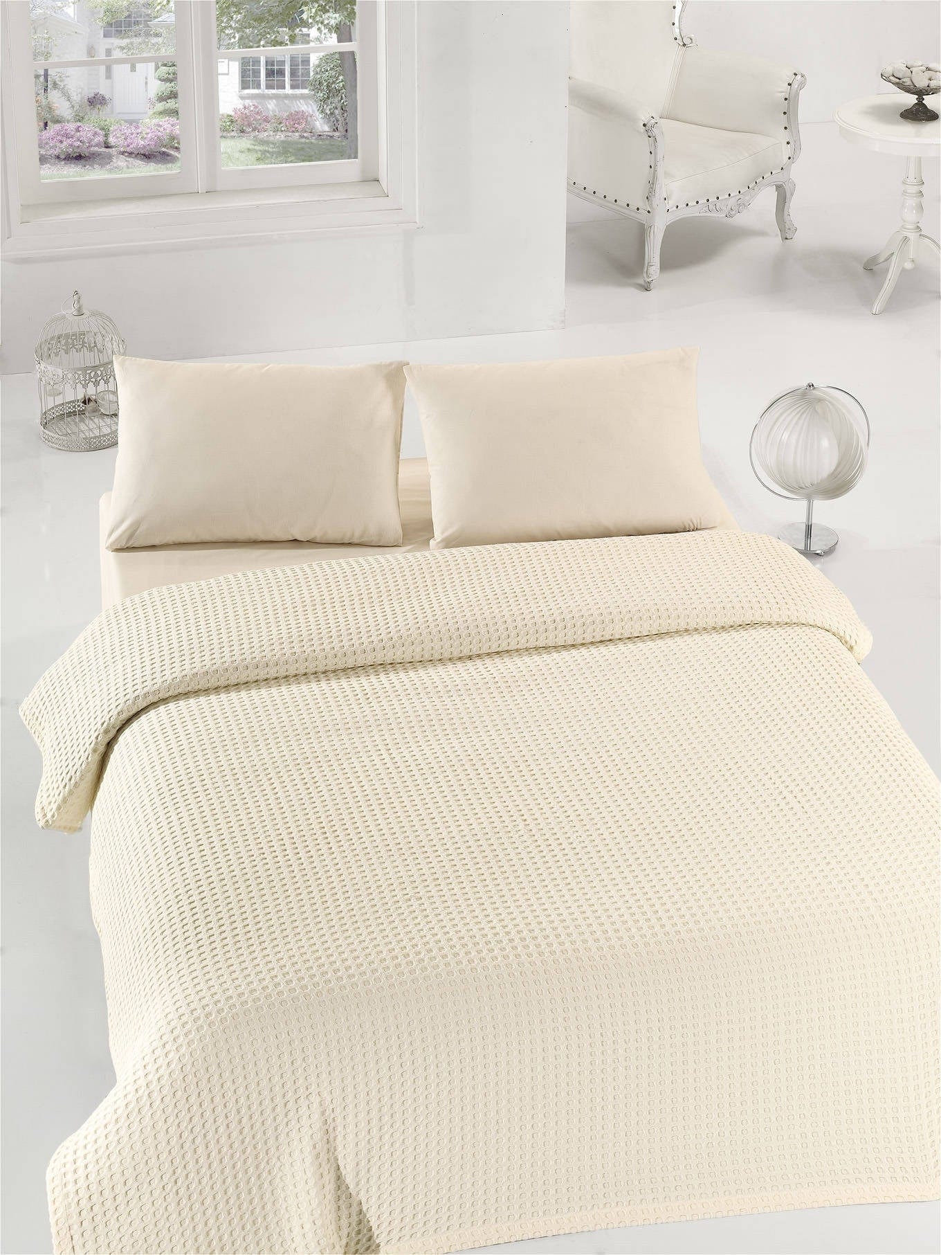 Asir Coperta cotone Burum Pique Crema, 160 x 235 cm