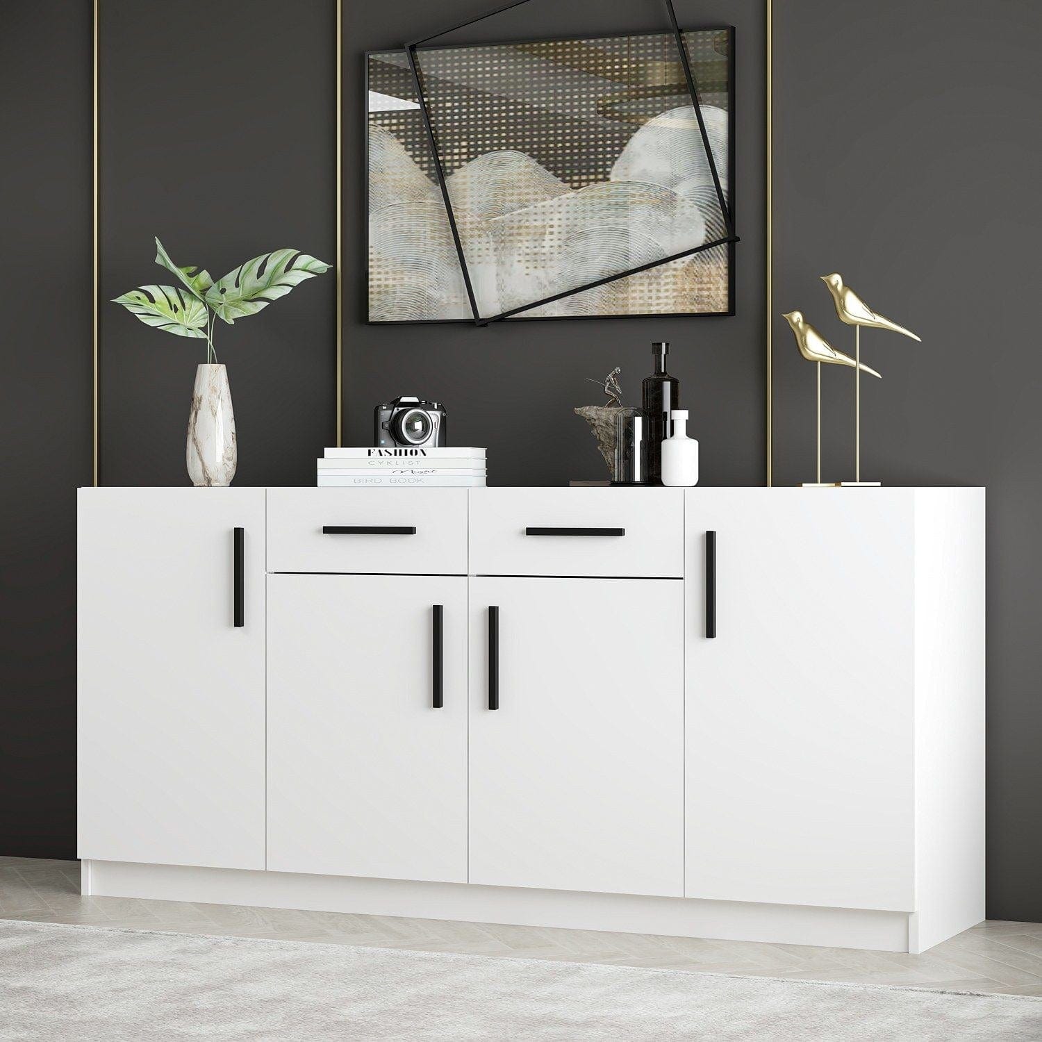 Asir Credenza con 2 cassetti e 4 ante Kale Bianco