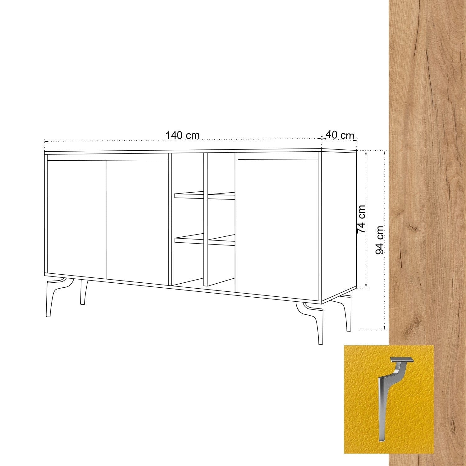 Asir Credenza con 3 ante Kaja Quercia