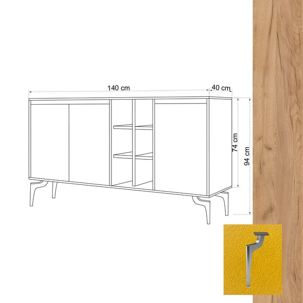 Asir Credenza con 3 ante Kaja Quercia