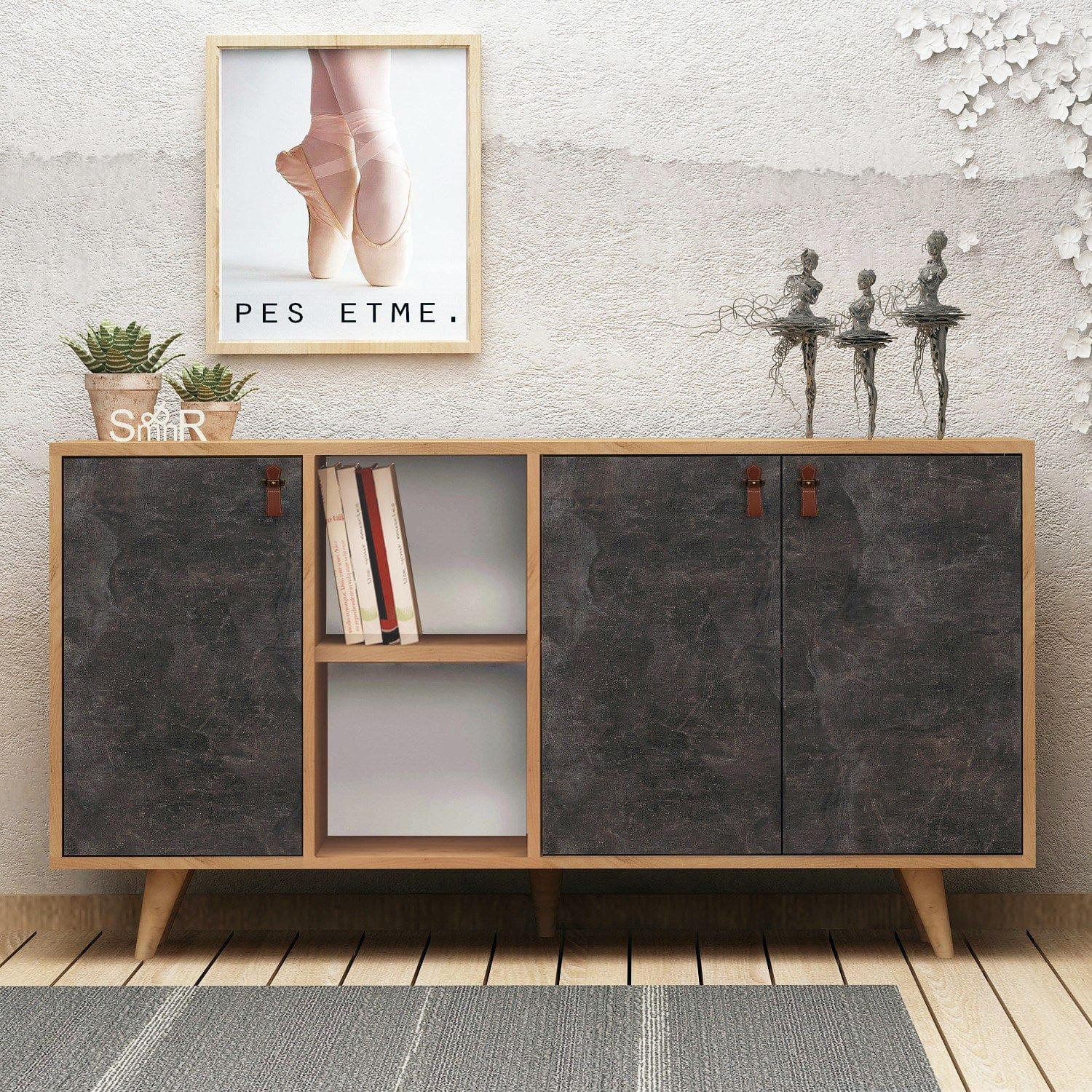 Asir Credenza con 3 ante Planky Grigio