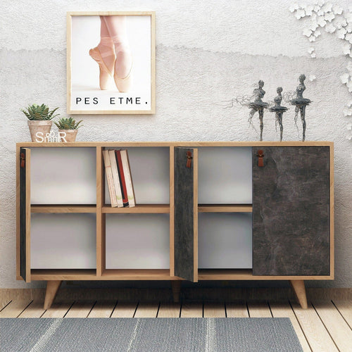 Asir Credenza con 3 ante Planky Grigio