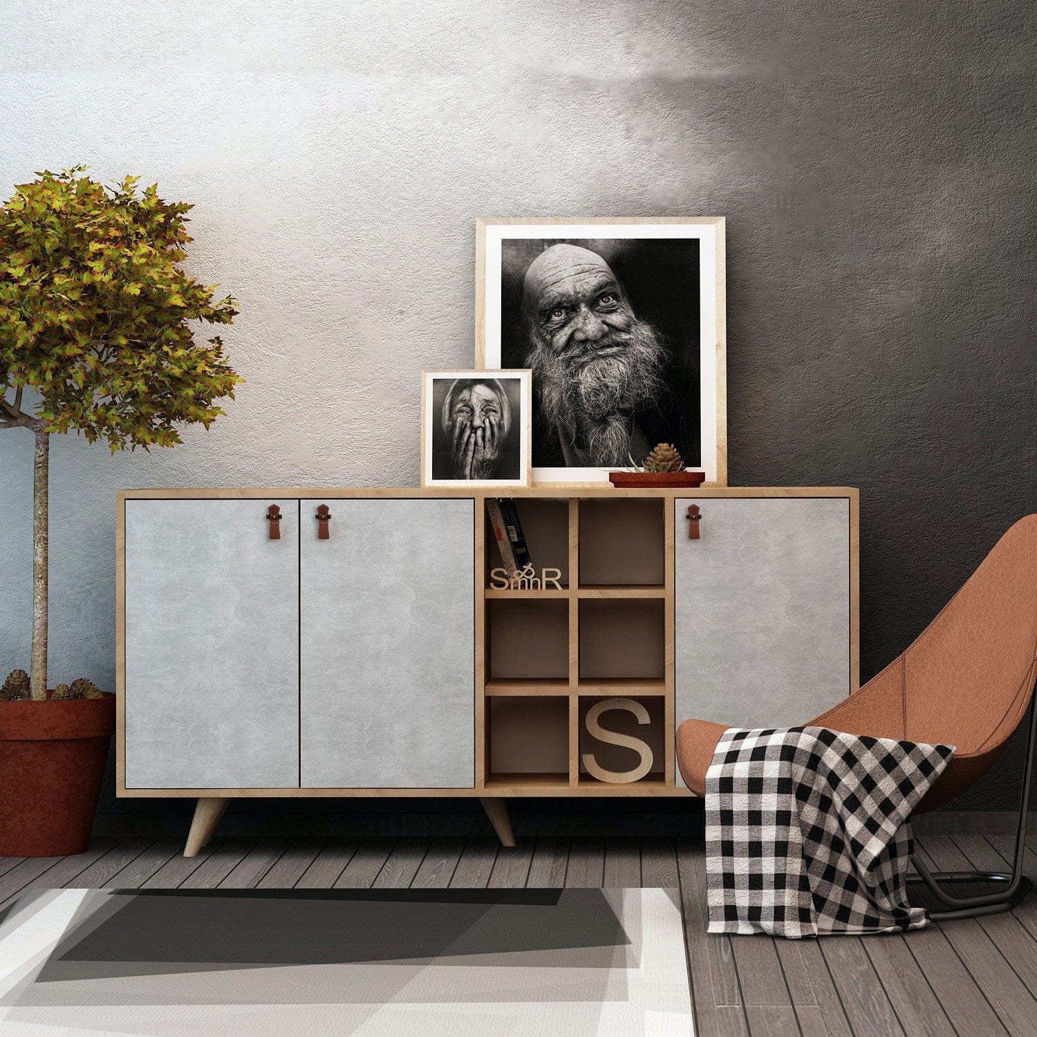 Asir Credenza con 3 ante Prilika Grigio