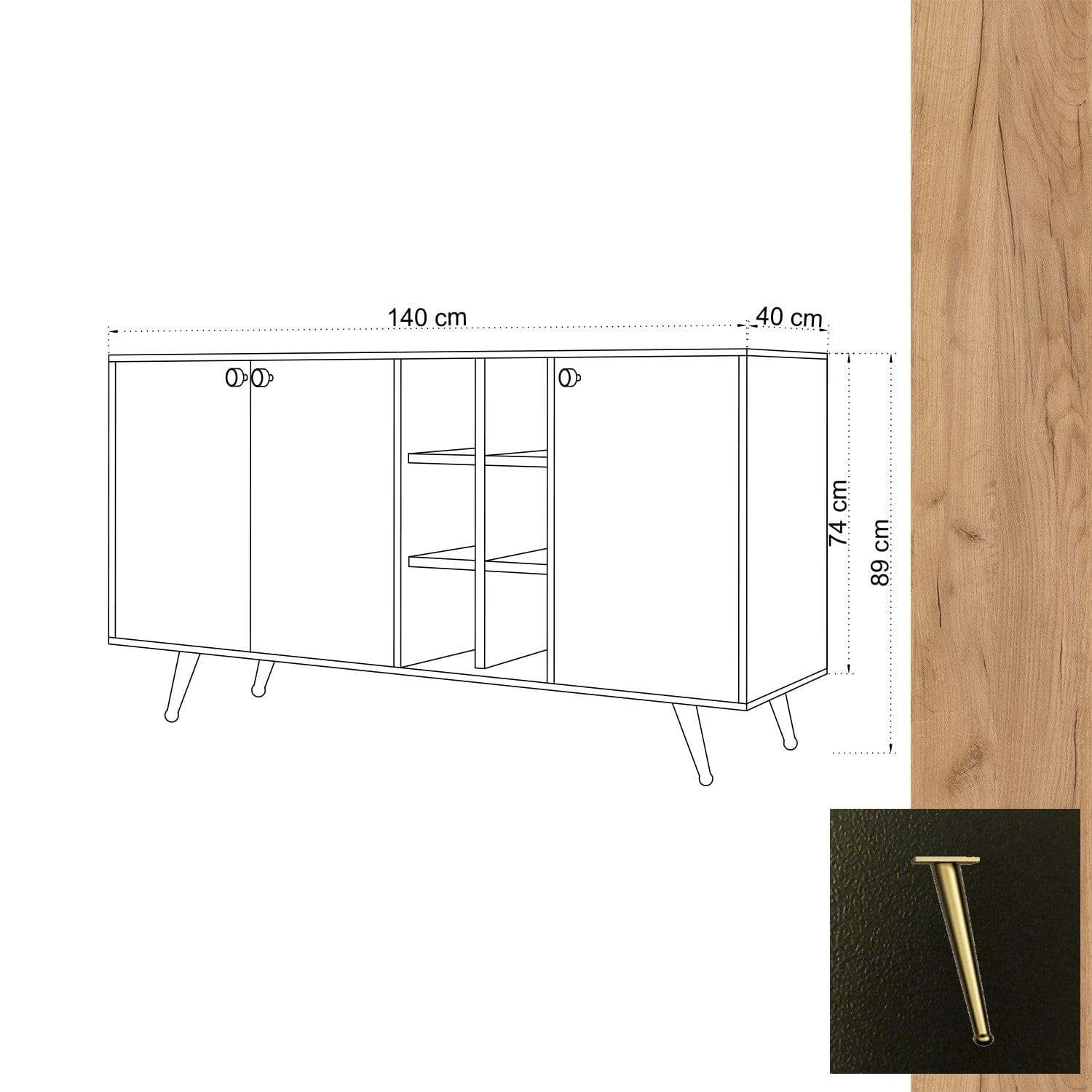 Asir Credenza con 3 ante Vei̇t Quercia