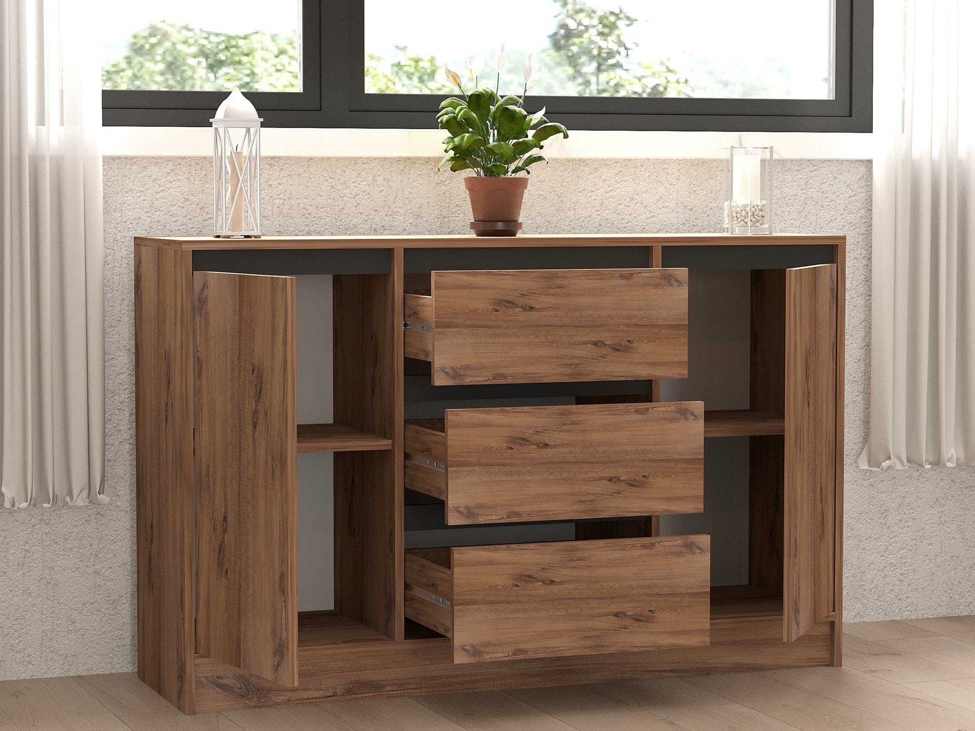 Asir Credenza con 3 cassetti e 2 ante Karal Pino