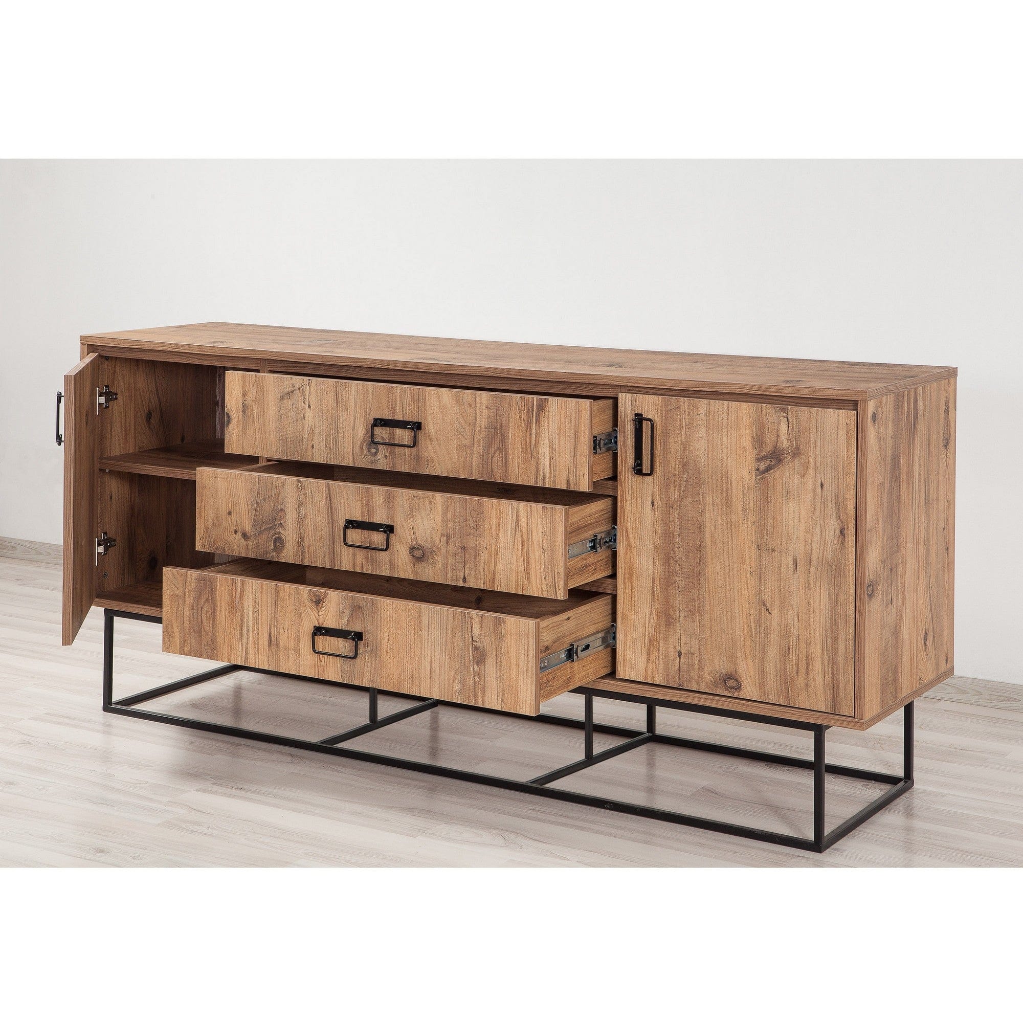 Asir Credenza con 3 cassetti e 2 ante Quantum Pino