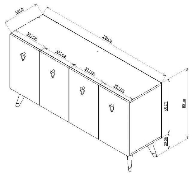 Asir Credenza con 4 ante Bare Argento