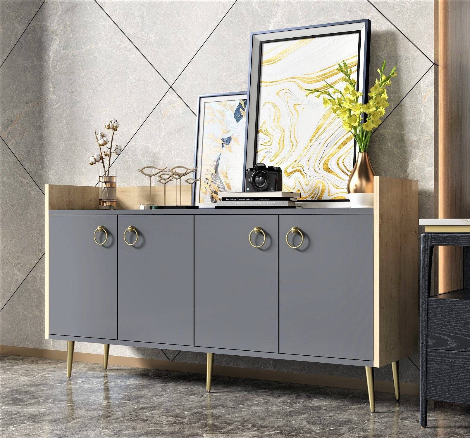 Asir Credenza con 4 ante Daring Antracite