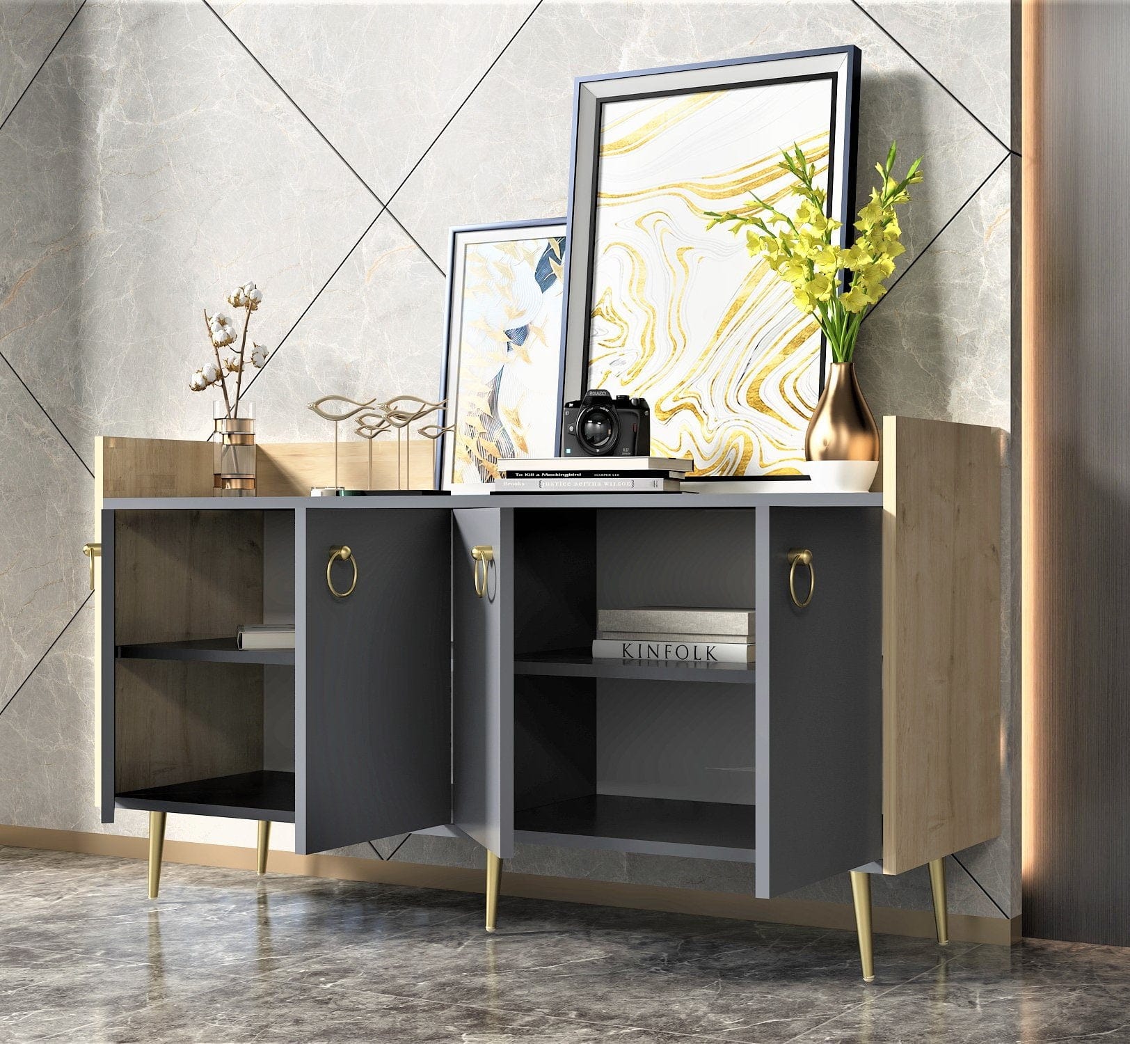 Asir Credenza con 4 ante Daring Antracite