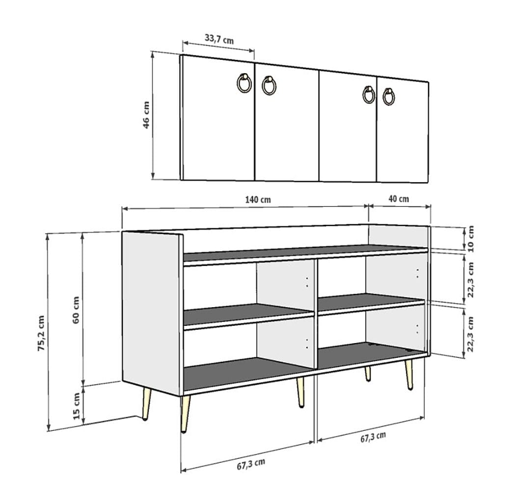 Asir Credenza con 4 ante Daring Antracite