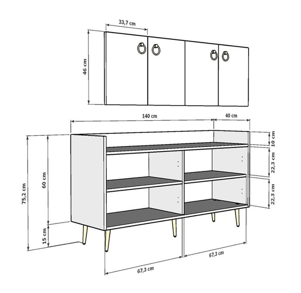 Asir Credenza con 4 ante Daring Antracite