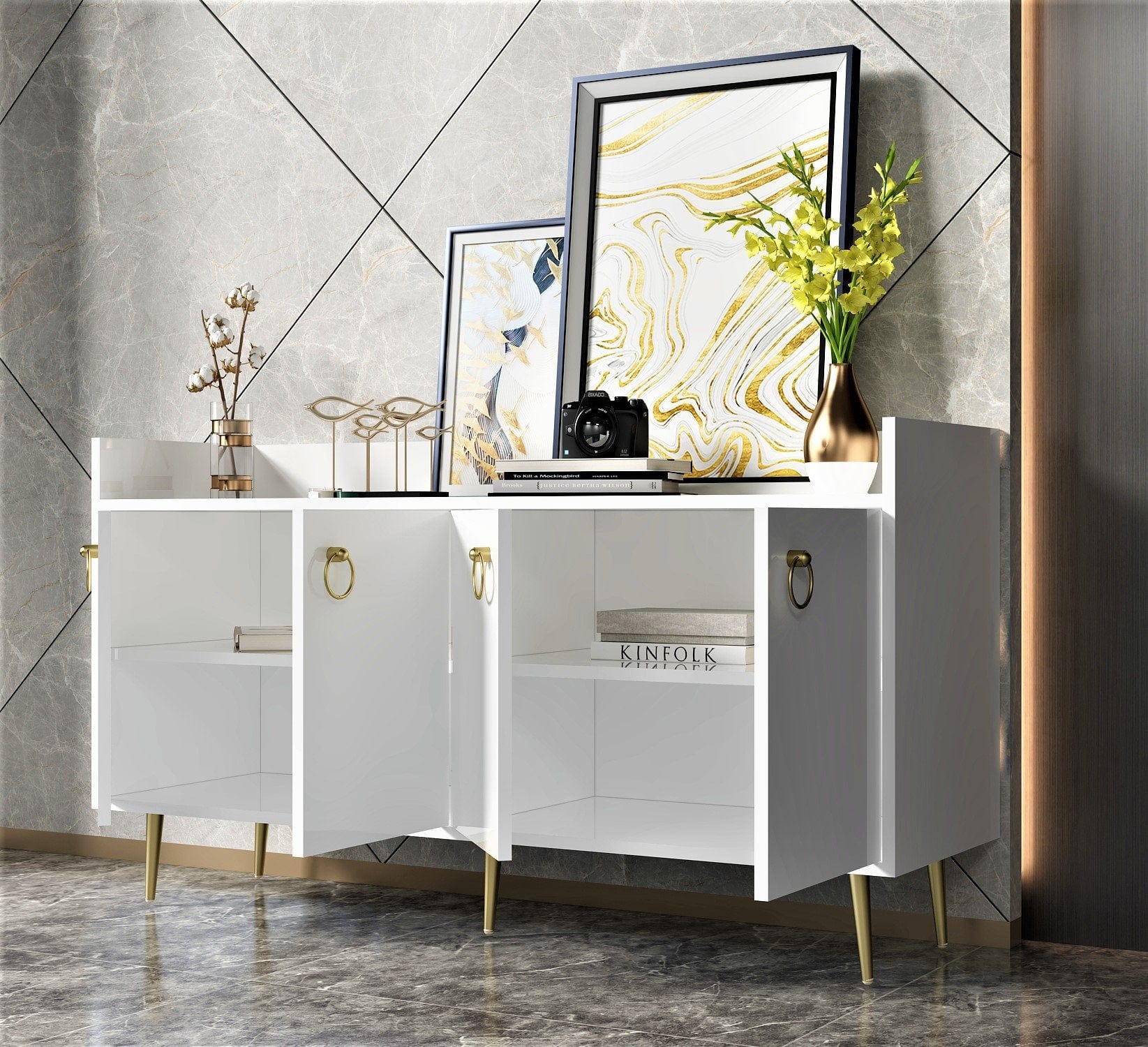 Asir Credenza con 4 ante Daring Bianco