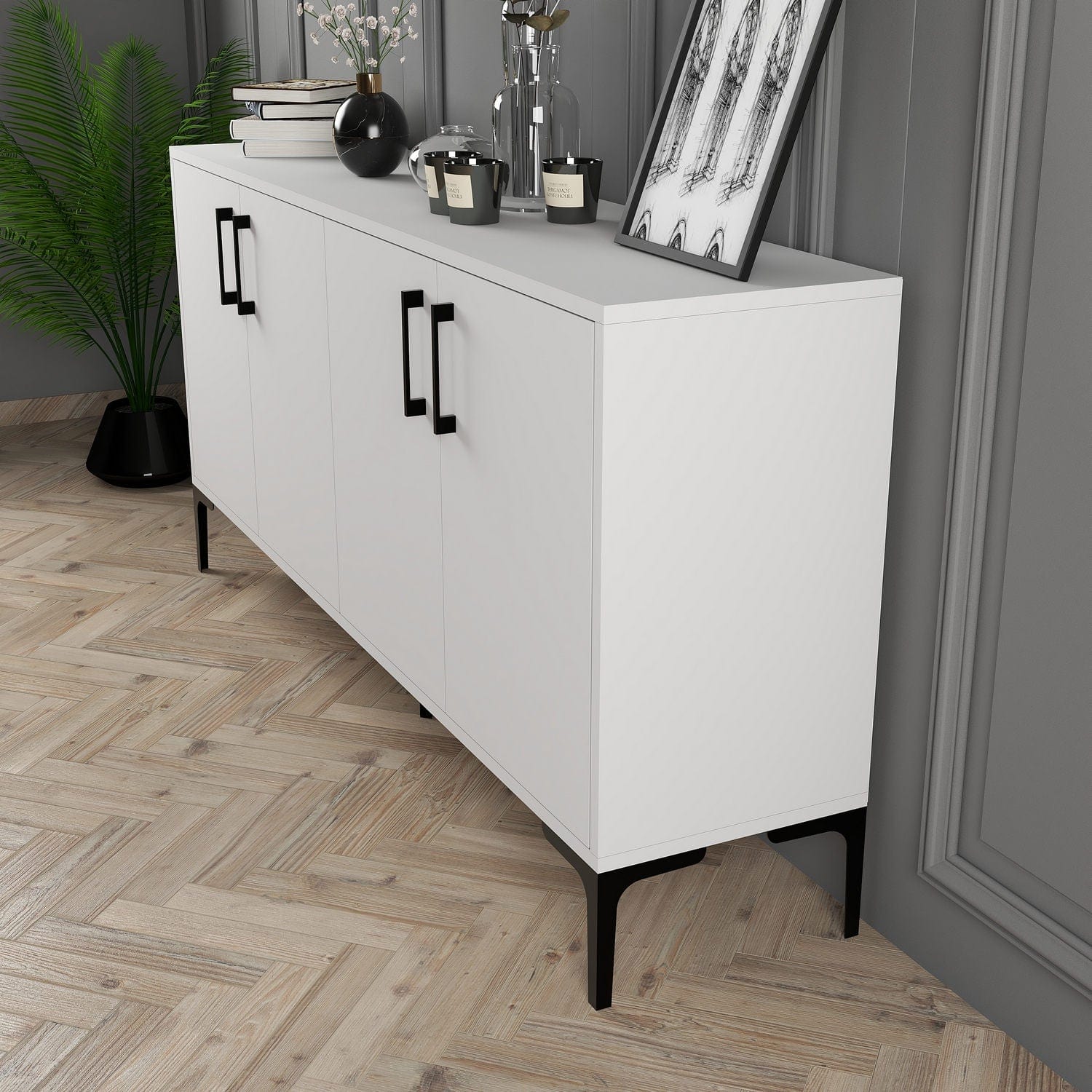 Asir Credenza con 4 ante Kiev 160 Bianco