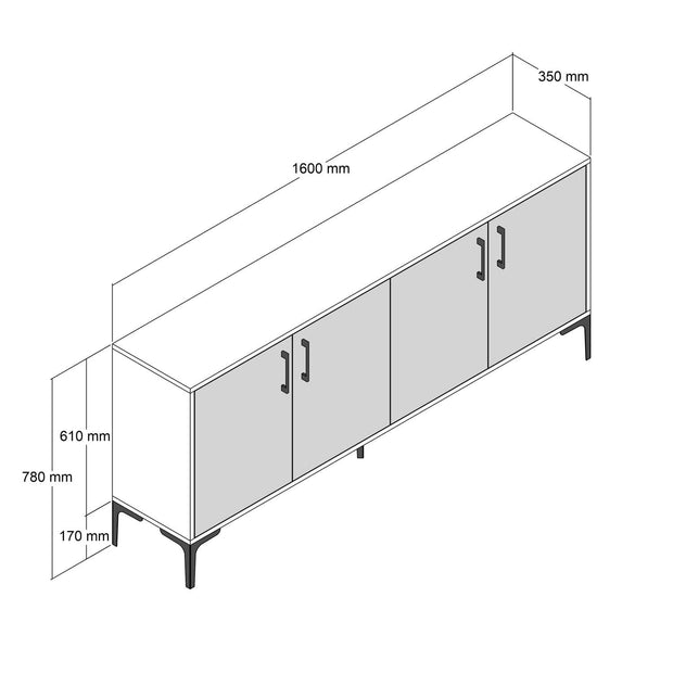 Asir Credenza con 4 ante Kiev 160 Bianco