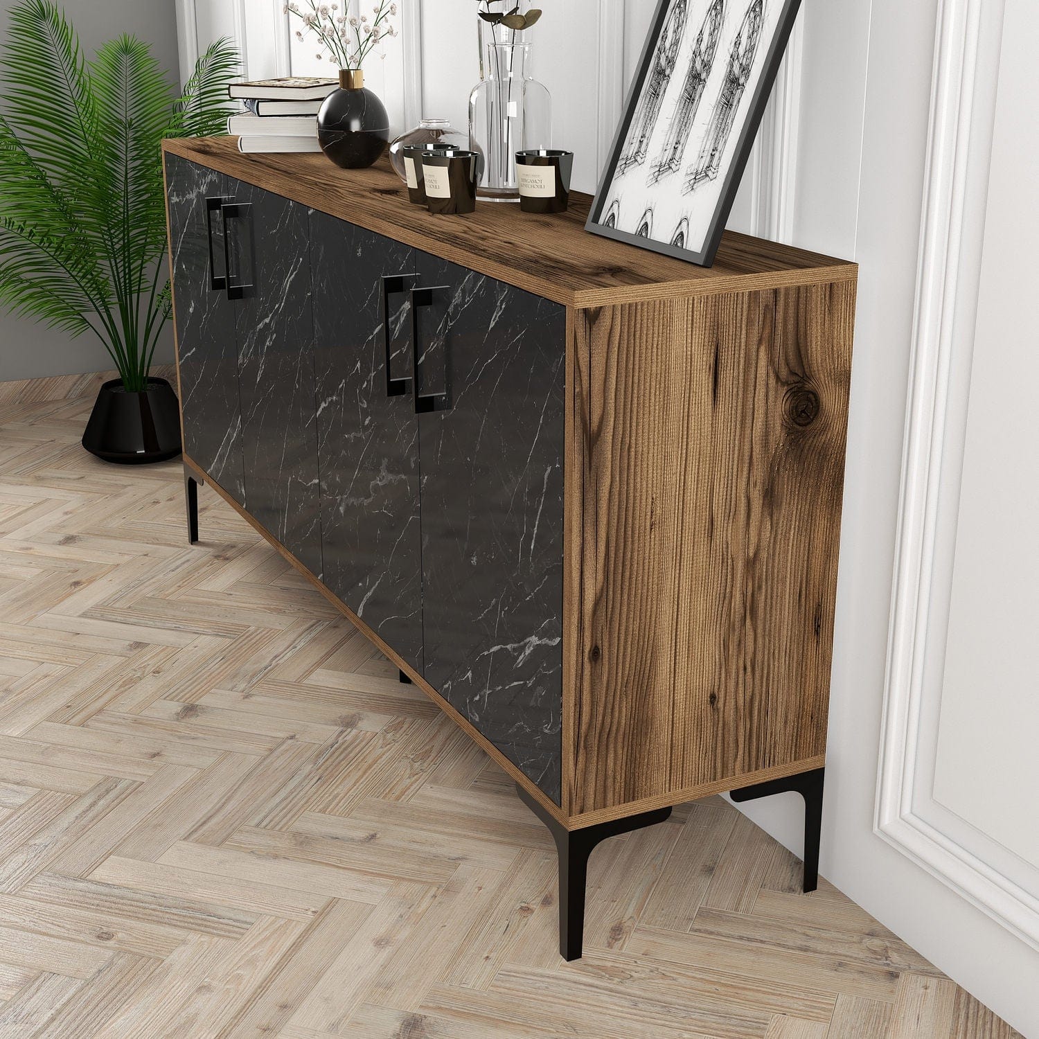 Asir Credenza con 4 ante Kiev 160 Noce