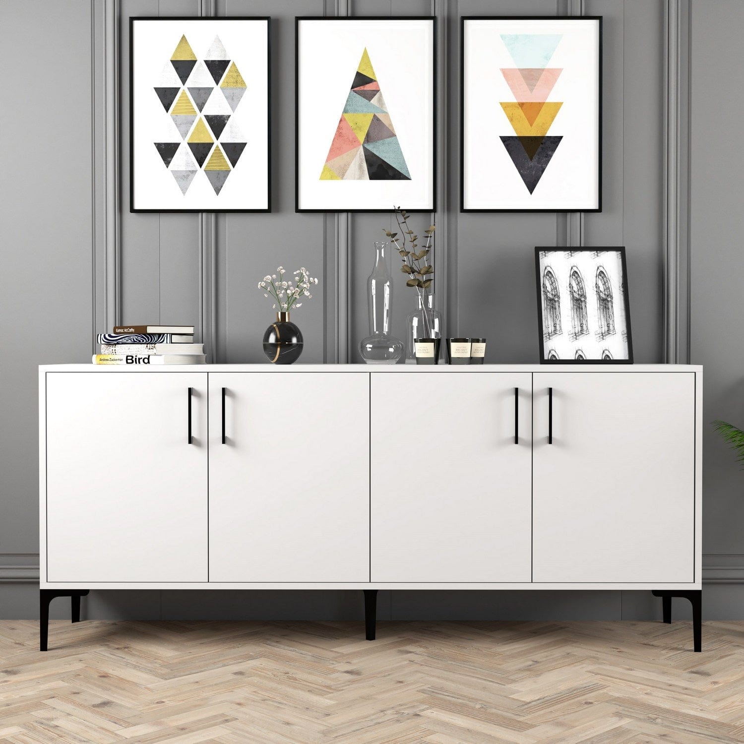 Asir Credenza con 4 ante Kiev Bianco