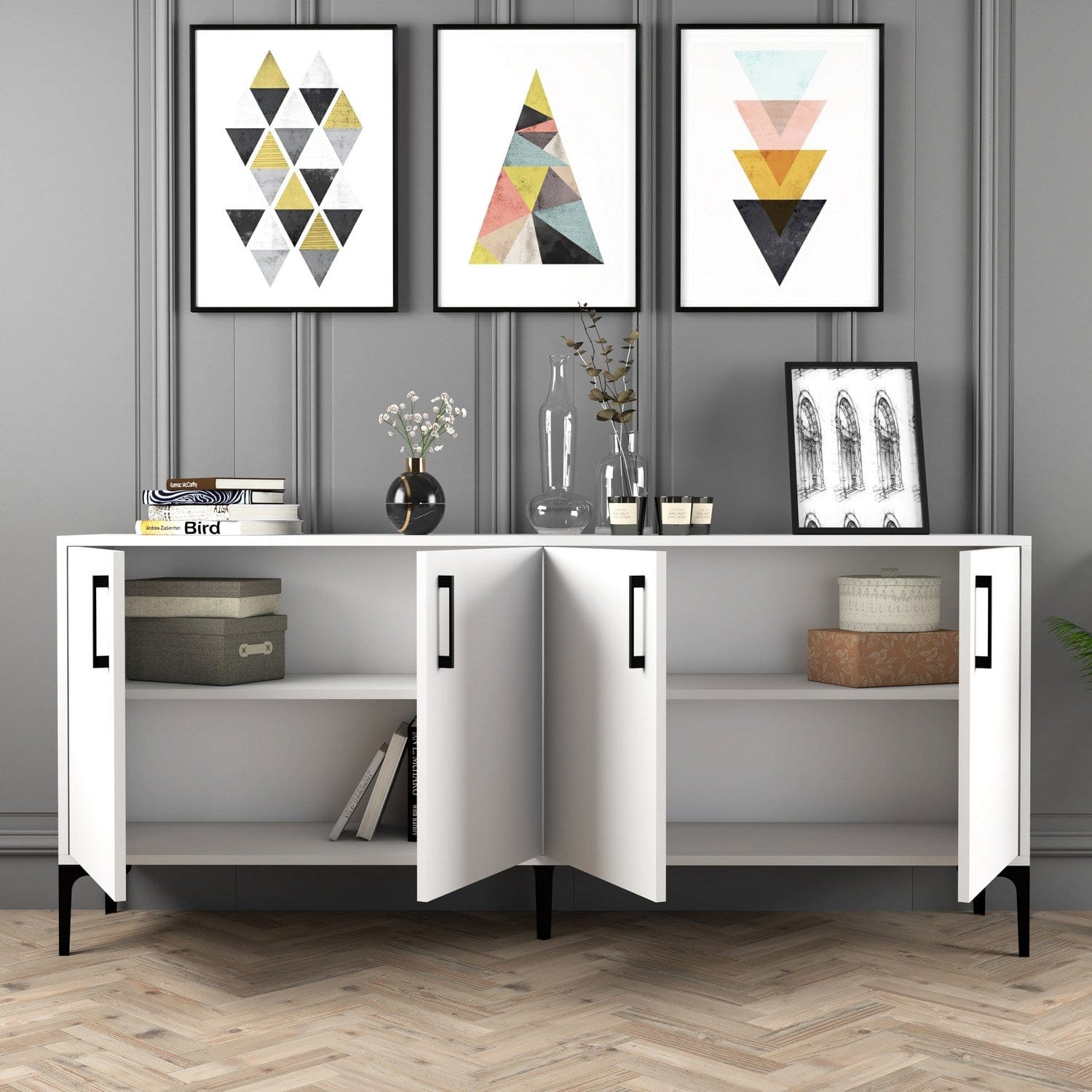 Asir Credenza con 4 ante Kiev Bianco