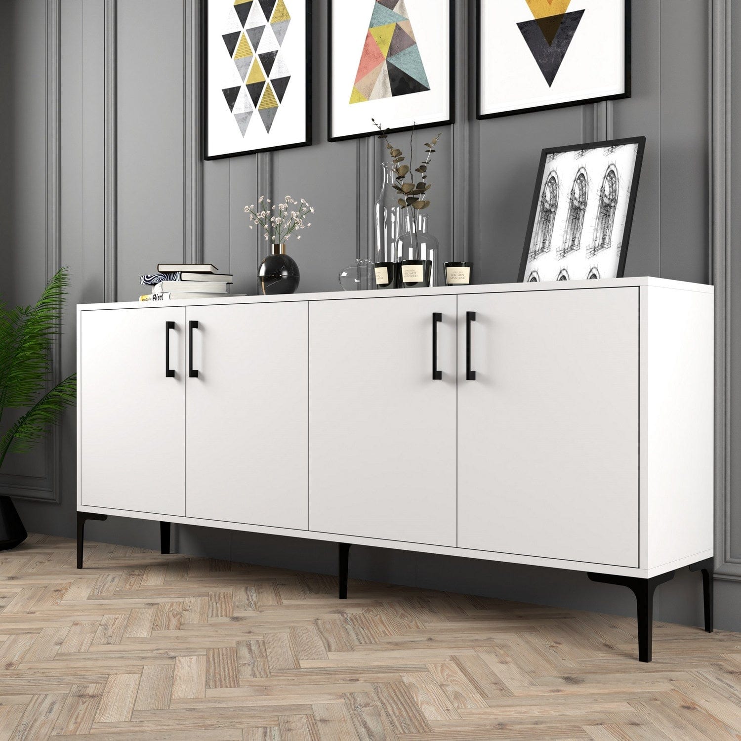 Asir Credenza con 4 ante Kiev Bianco