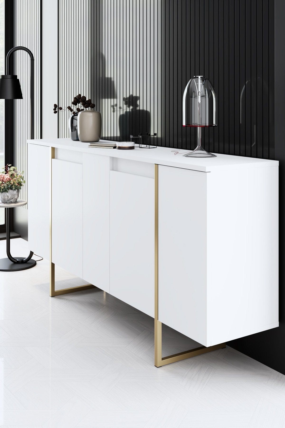 Asir Credenza con 4 ante Luxe Bianco