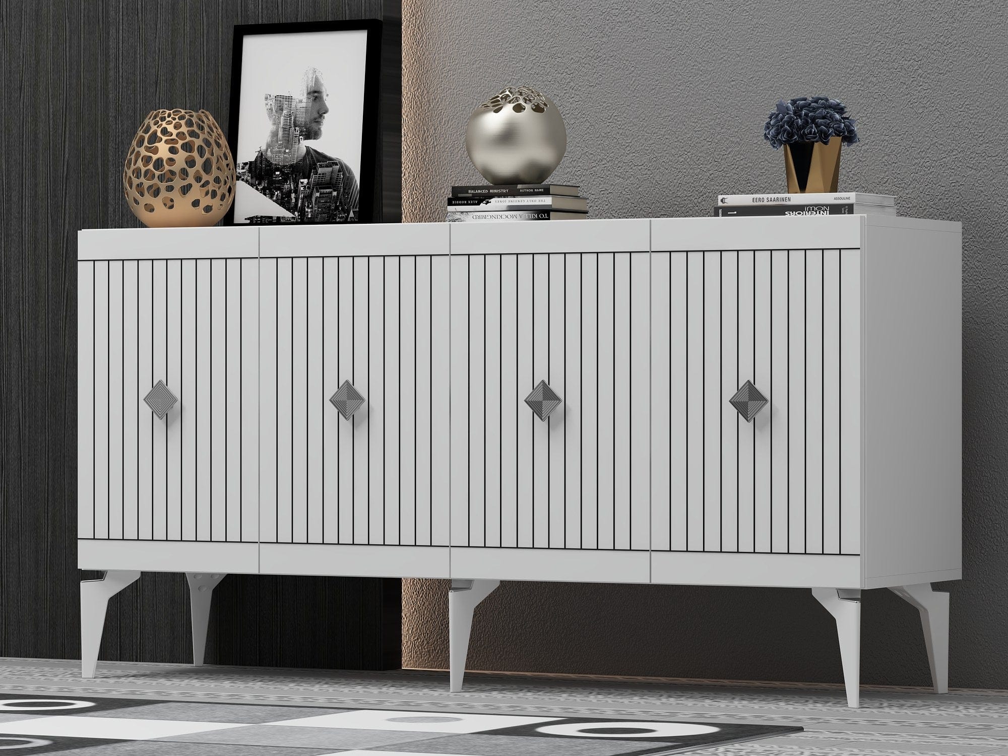 Asir Credenza con 4 ante Midas Argento