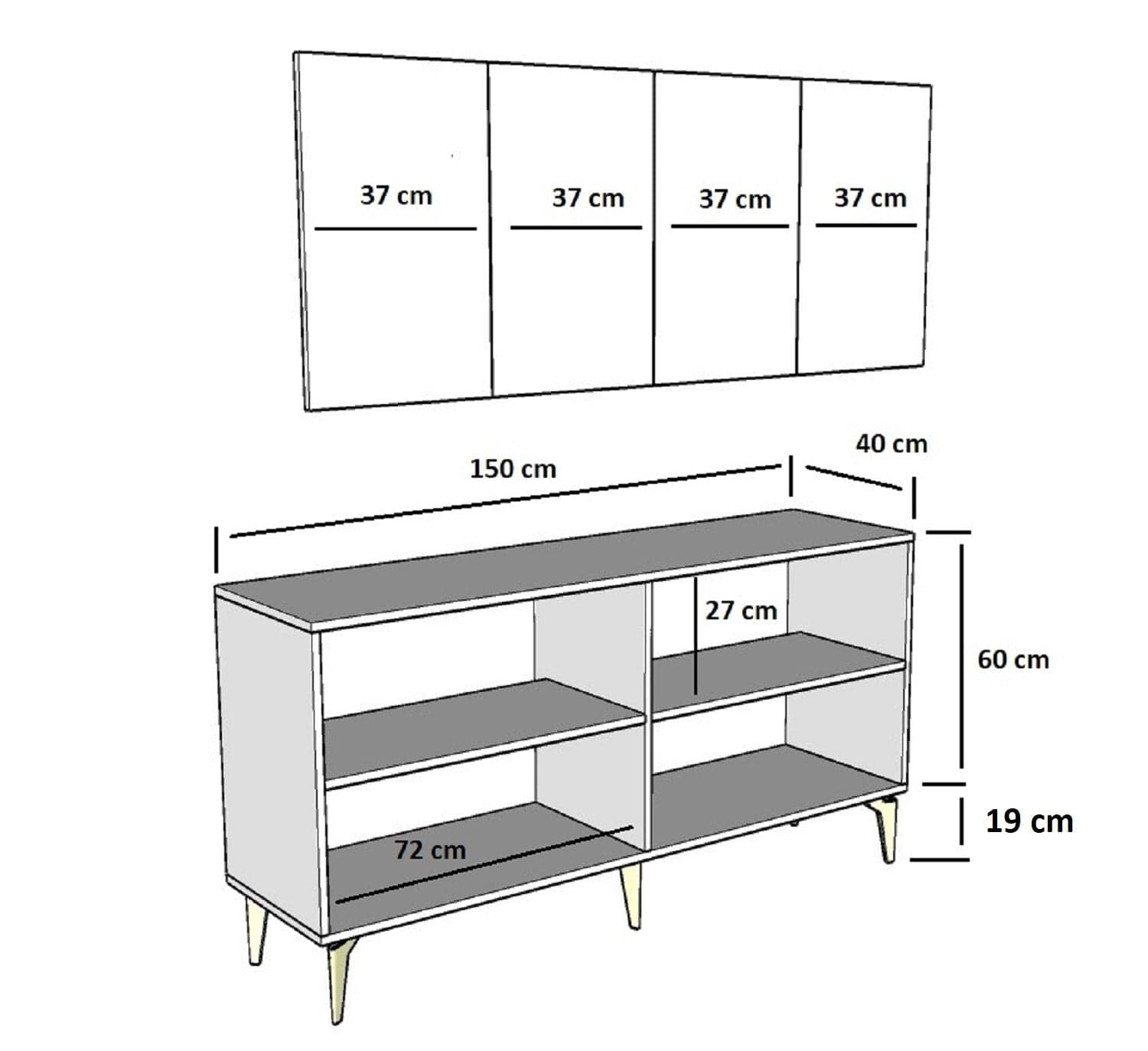 Asir Credenza con 4 ante Midas Argento