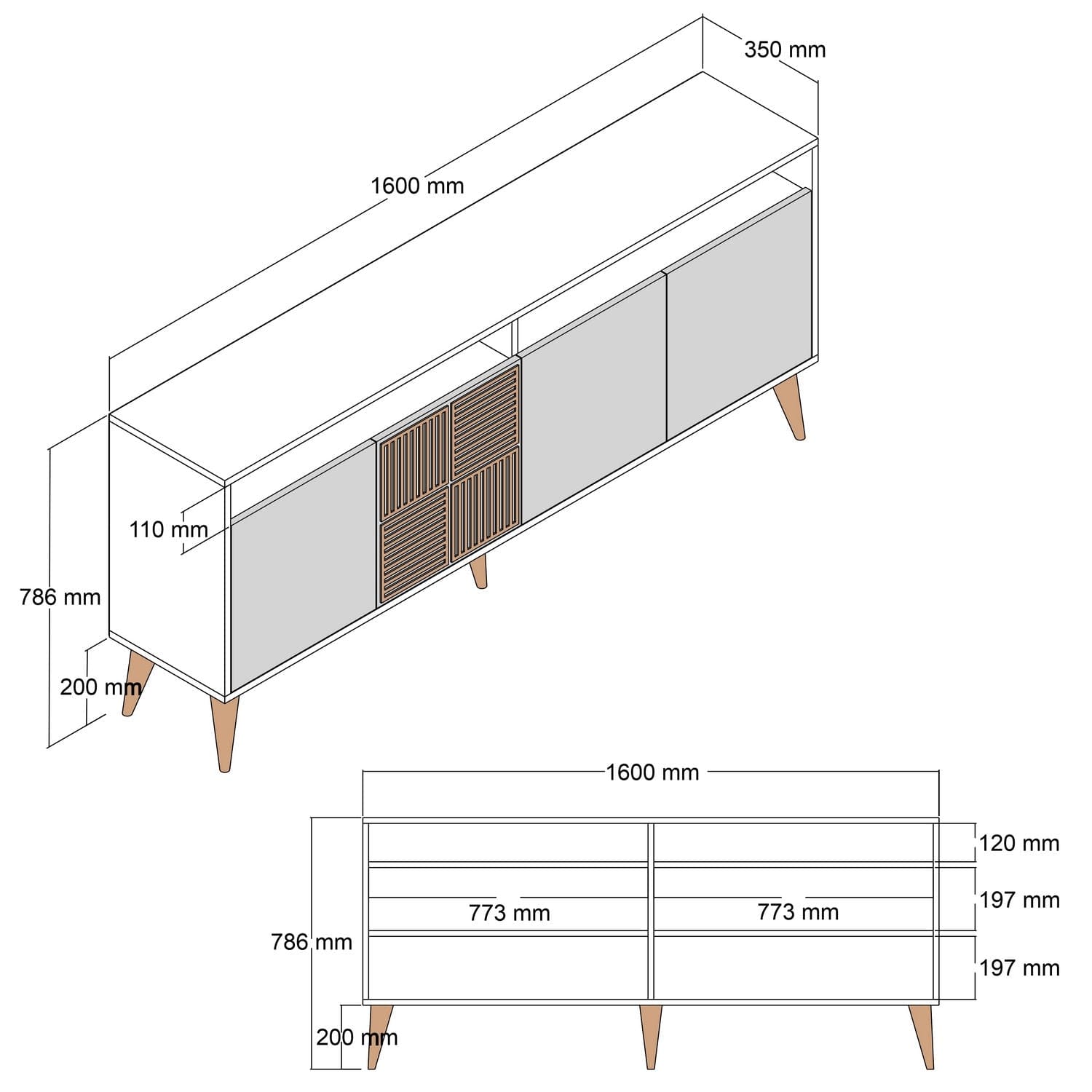 Asir Credenza con 4 ante Milan 160 Antracite