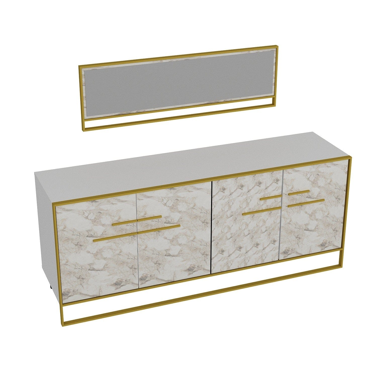 Asir Credenza con 4 ante Polka Aynalı Bianco