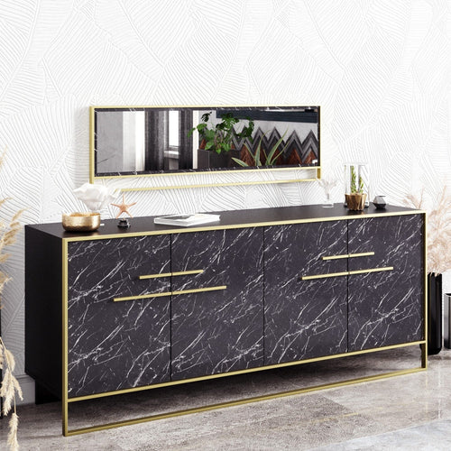 Asir Credenza con 4 ante Polka Aynalı Nero