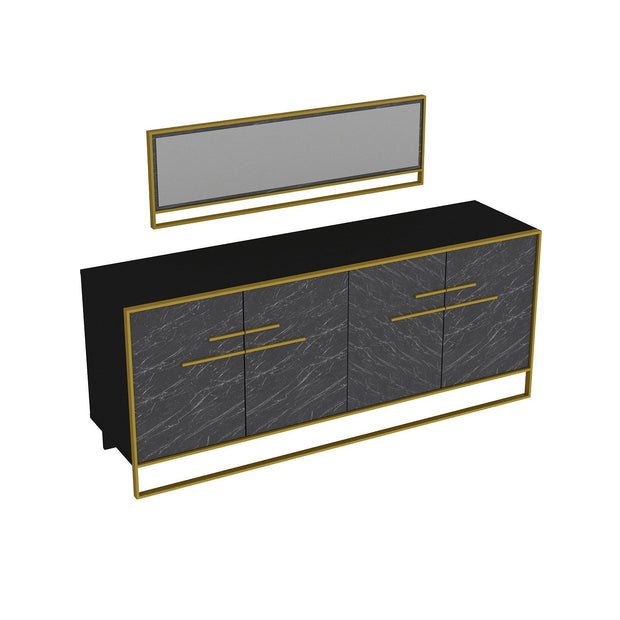 Asir Credenza con 4 ante Polka Aynalı Nero