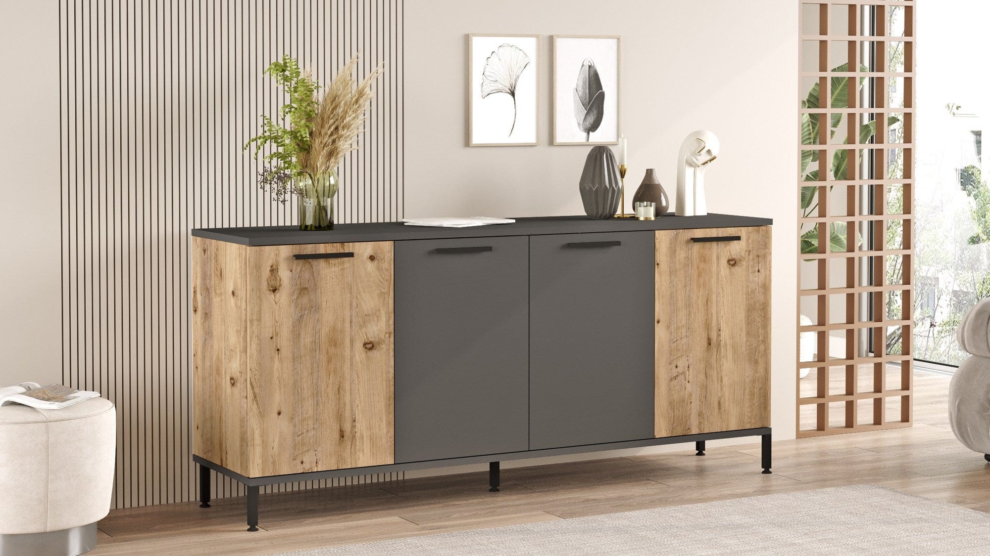 Asir Credenza con 4 ante Rela 4 Pino