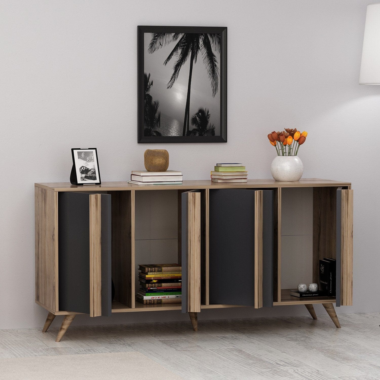 Asir Credenza con 4 ante Rilla Antracite