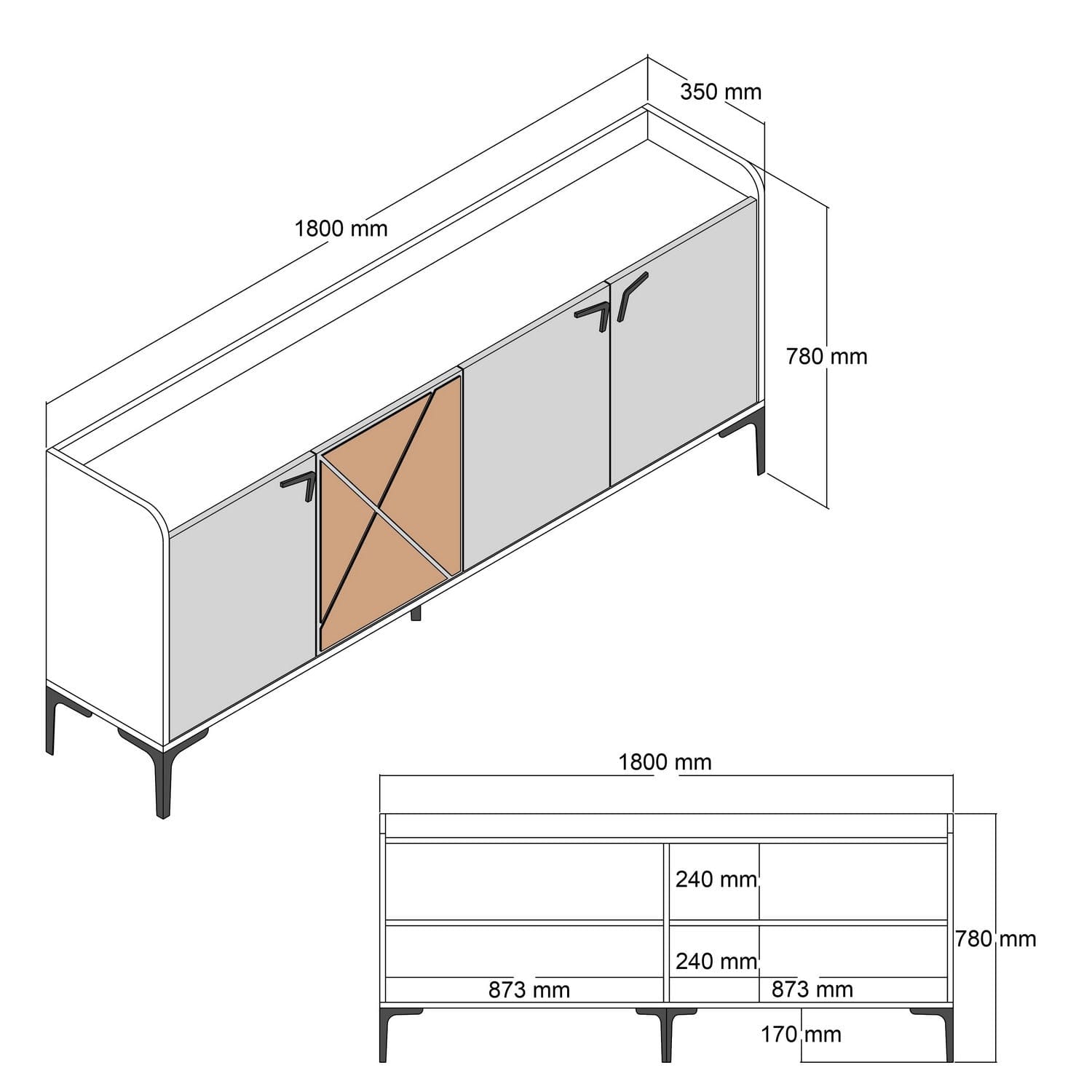 Asir Credenza con 4 ante Venedik Noce