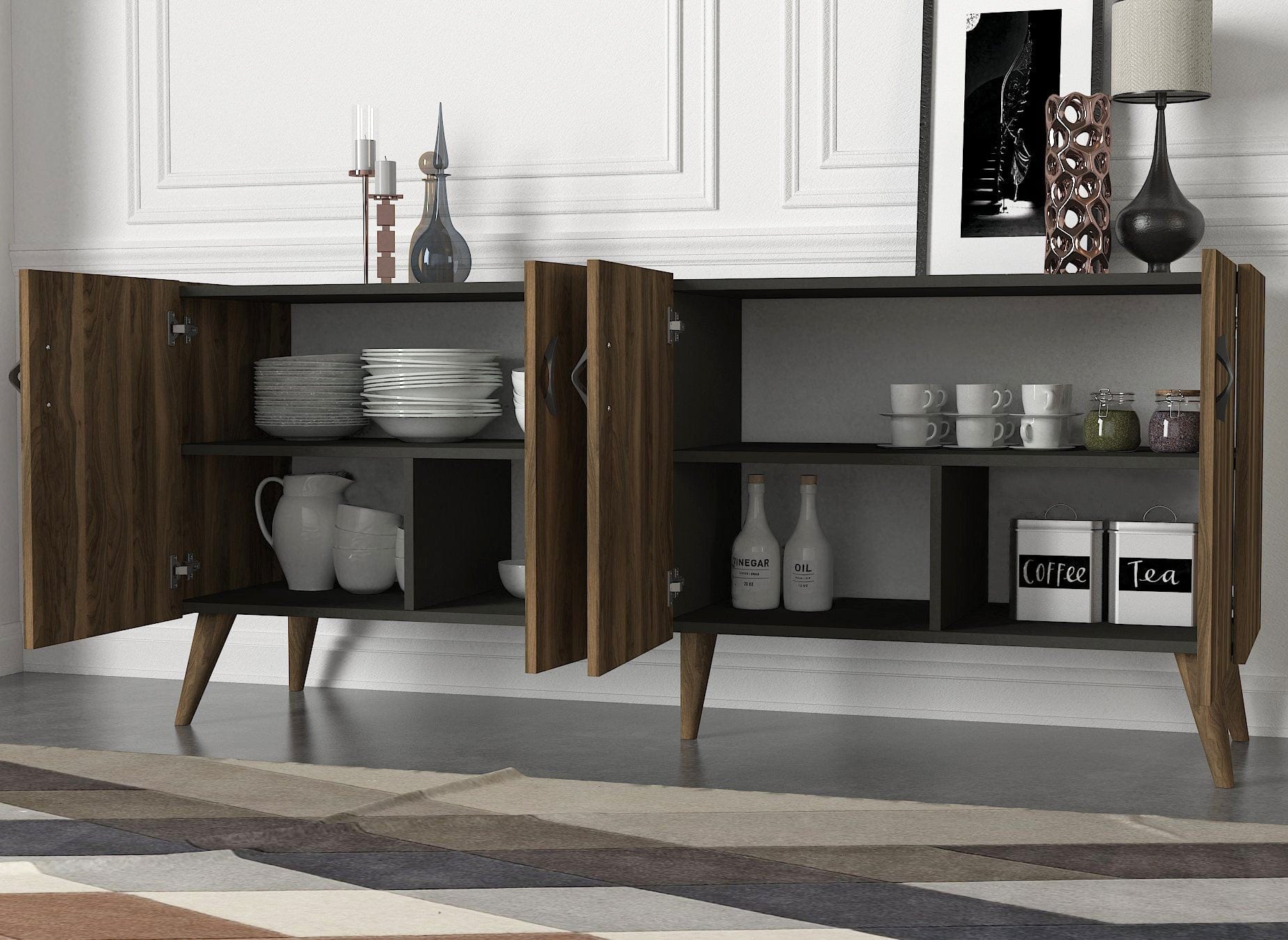 Asir Credenza con 4 ante Wood Antracite