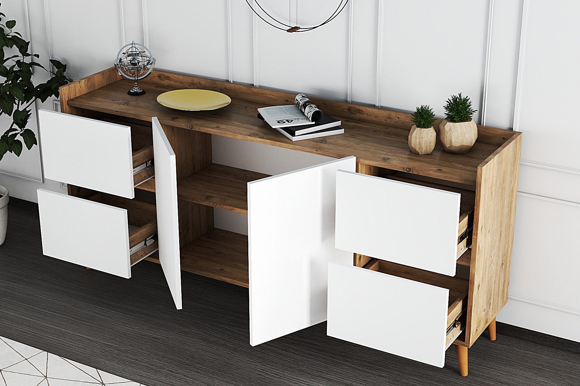 Asir Credenza con 4 cassetti e 2 ante Efron Bianco