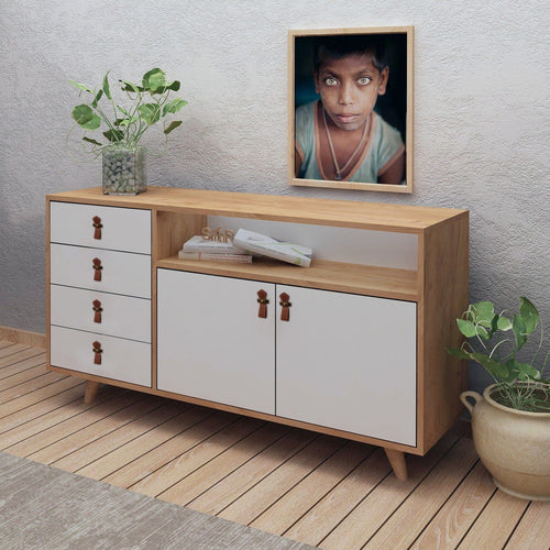 Asir Credenza con 4 cassetti e 2 ante Lavina Bianco