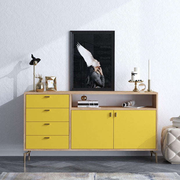 Asir Credenza con 4 cassetti e 2 ante Li̇ora Giallo