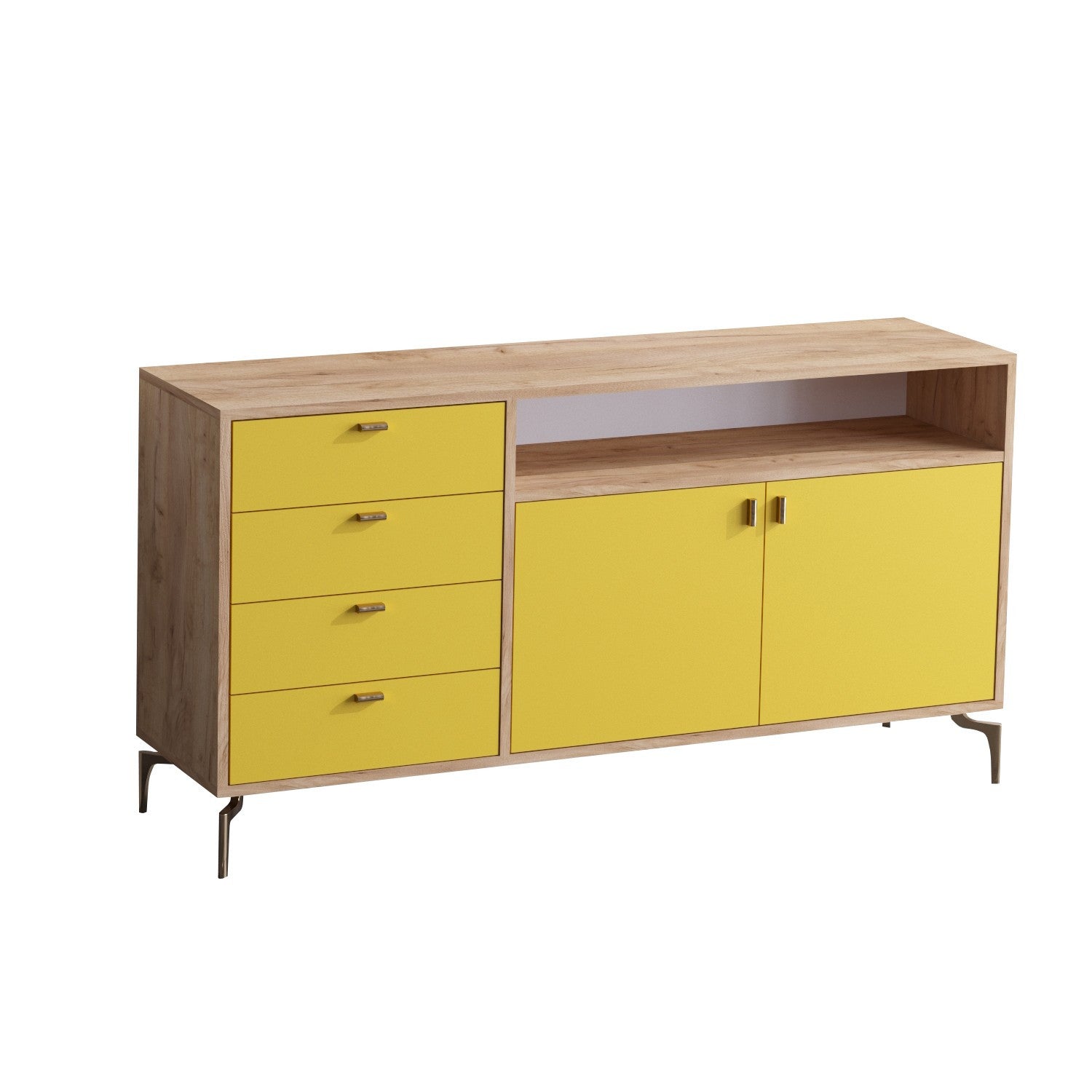 Asir Credenza con 4 cassetti e 2 ante Li̇ora Giallo