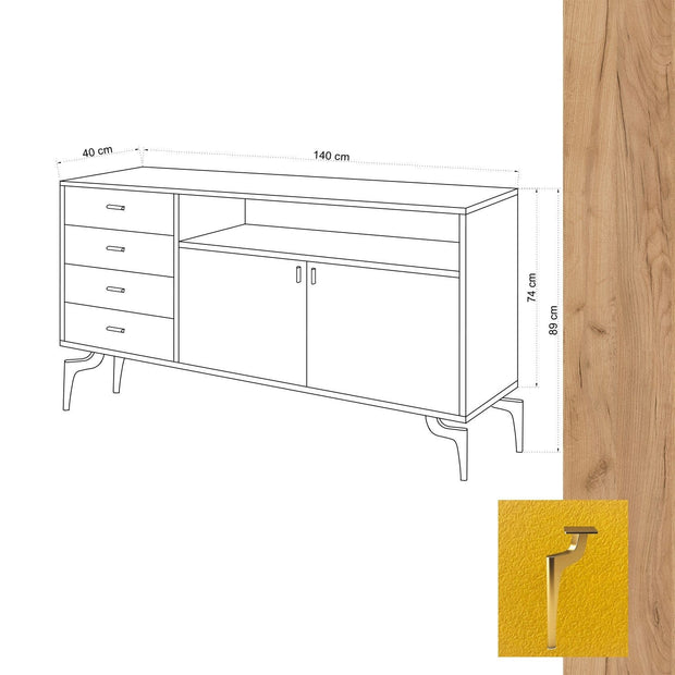 Asir Credenza con 4 cassetti e 2 ante Li̇ora Giallo