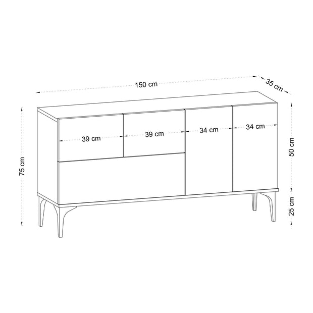 Asir Credenza con 5 ante Glise Bianco