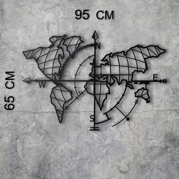 Decorazione da parete con illuminazione Led World Map Compass Nero (8)