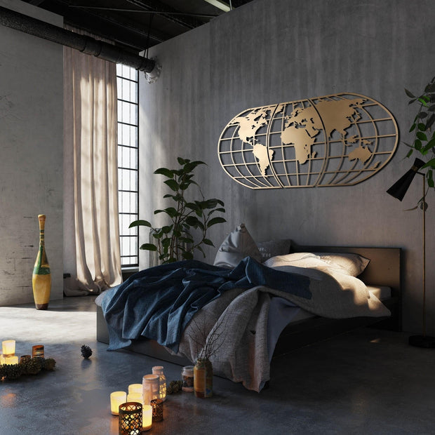 Asir Decorazione da parete World Map Glob Oro