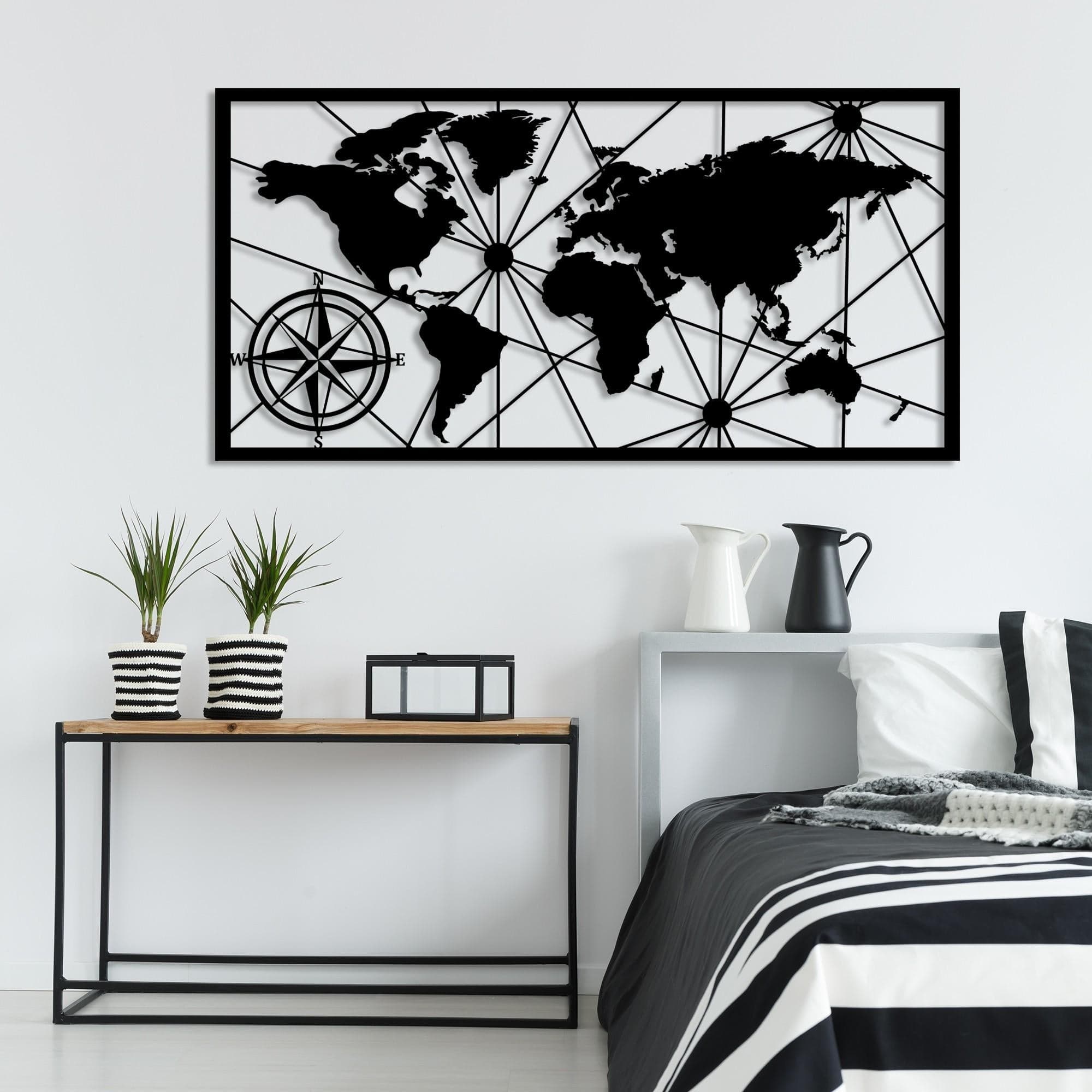 Asir Decorazione da parete World Map Grande 2 Nero