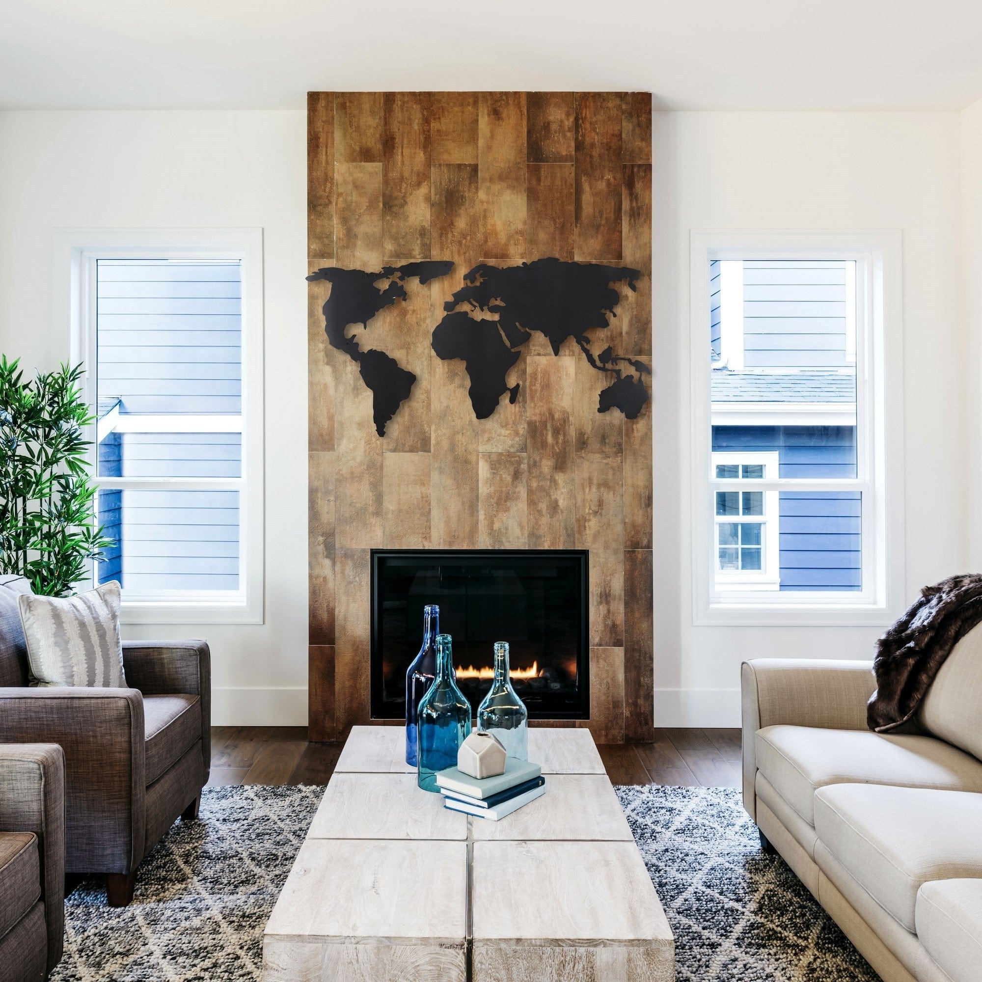 Asir Decorazione World Map Silhouette Nero
