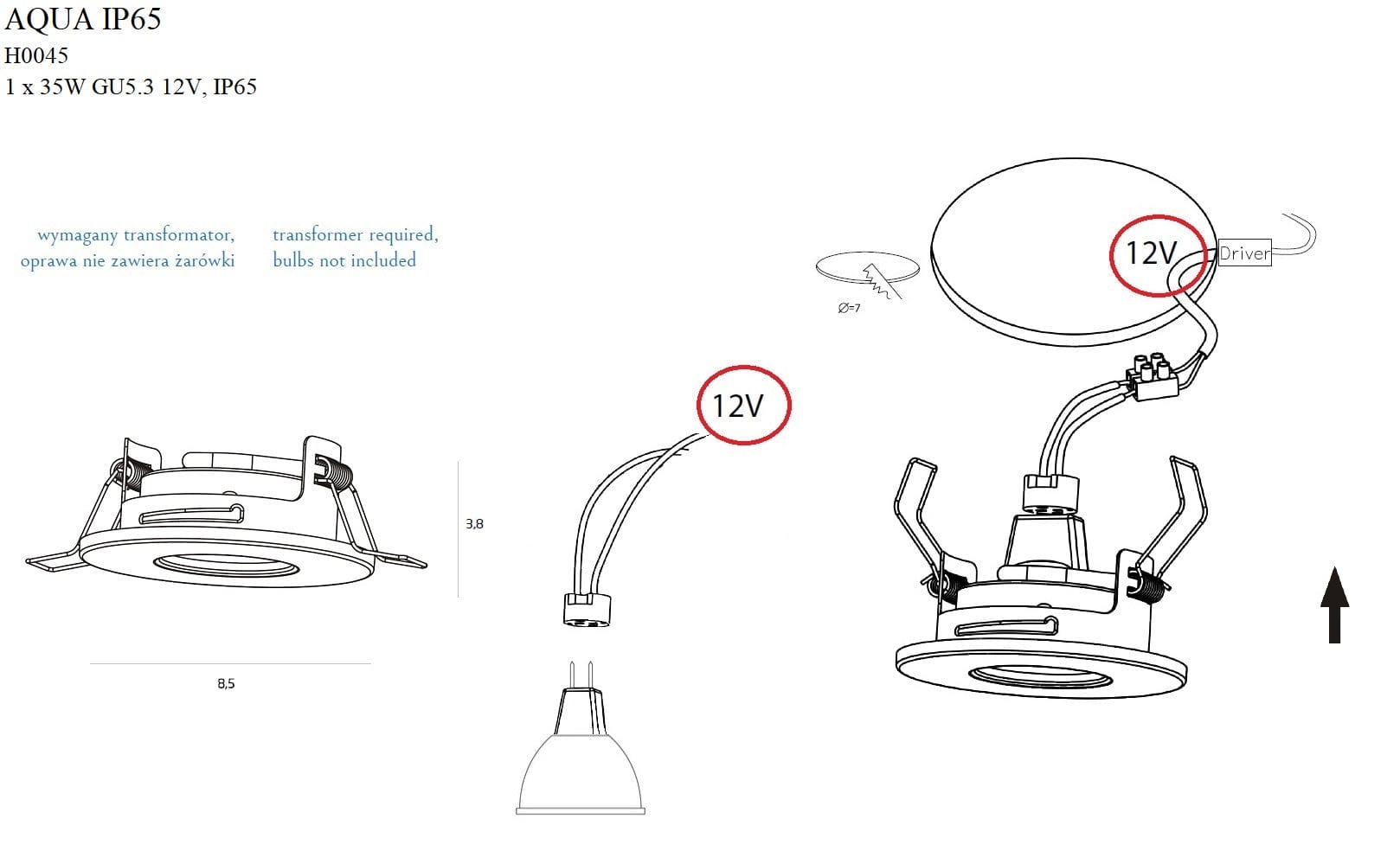 Maxlight Faretto da soffitto Aqua H0045 Cromo