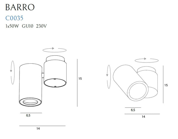 Maxlight Faretto da soffitto Barro C0035 Nero