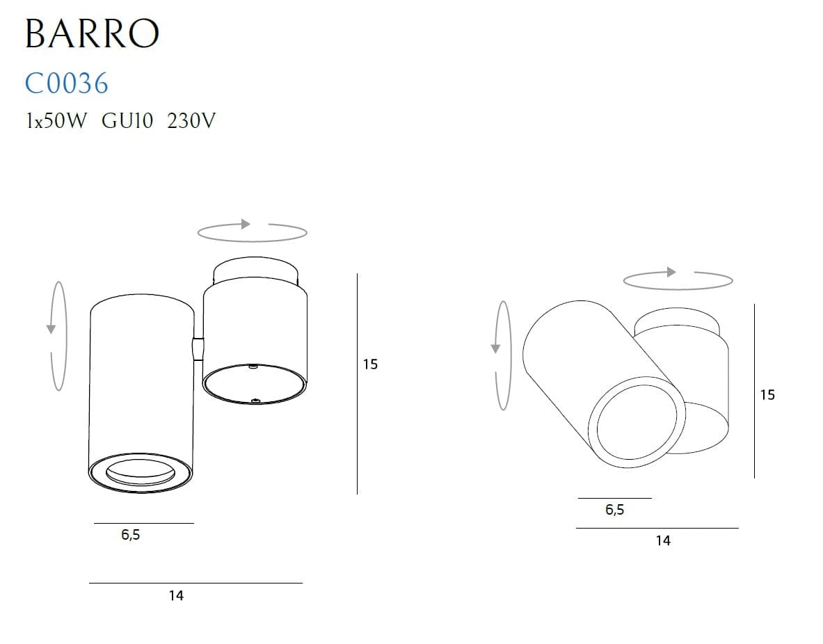 Maxlight Faretto da soffitto Barro C0036 Bianco