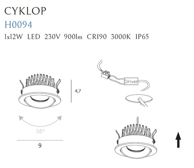 Maxlight Faretto da soffitto Cyklop H0094 Bianco