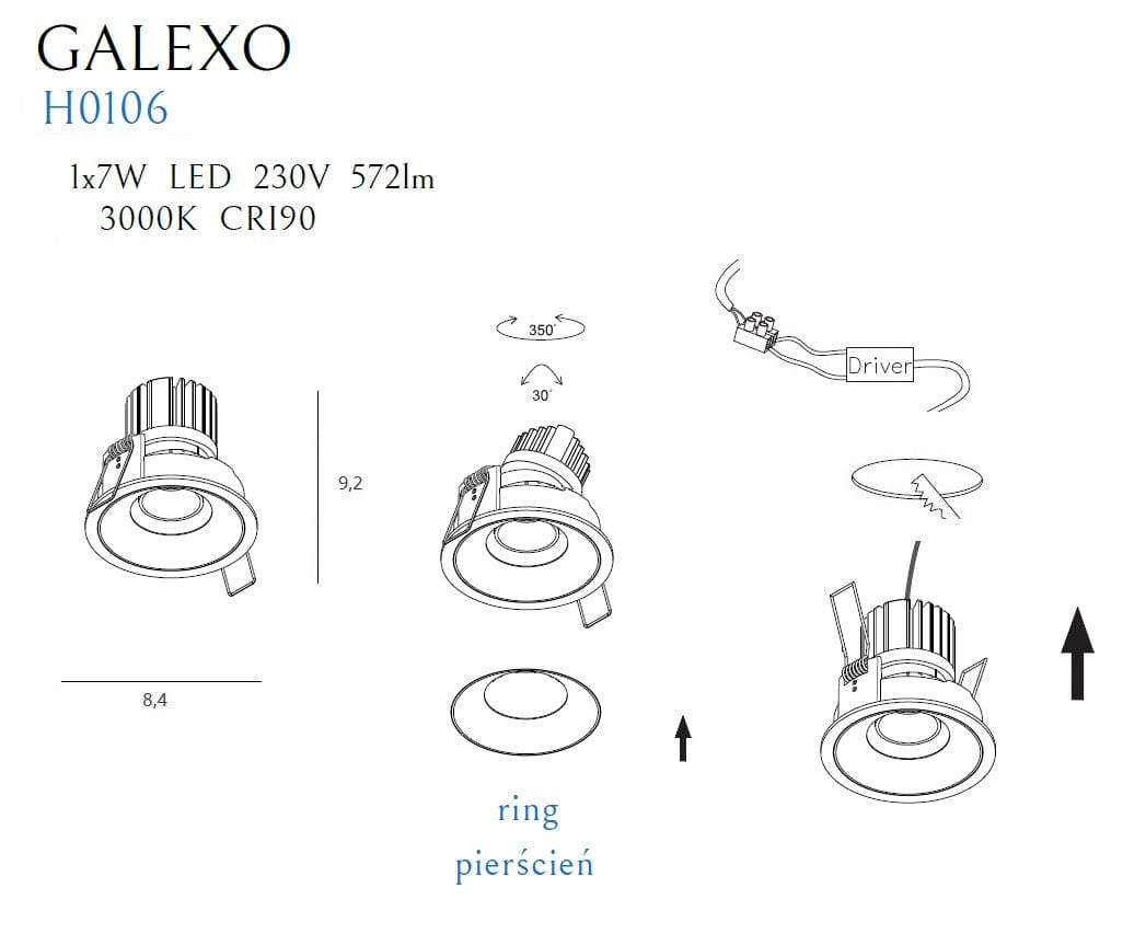 Maxlight Faretto da soffitto Galexo H0106 Bianco